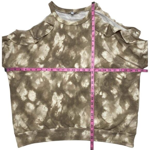 White Birch Beige Taupe Cream Tye Dye‎ Ruffle Cold Shoulder Top Sz 1X - Picture 3 of 7